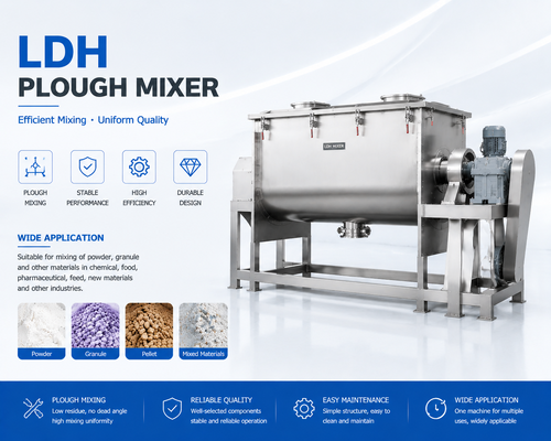 เครื่องผสมแบบคูลเตอร์ความแม่นยำ LDH-15 เครื่องผสมผงอุตสาหกรรม 82.5kW 6000-9000 กก. ต่อแบทช์